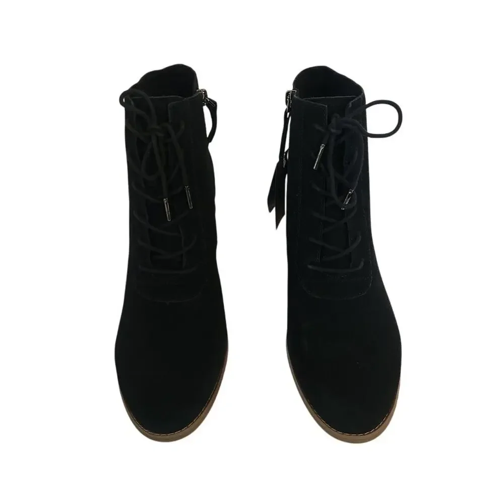 NIB Toms Evelyn Lace Up Suede Boot Lace-Up Black 11